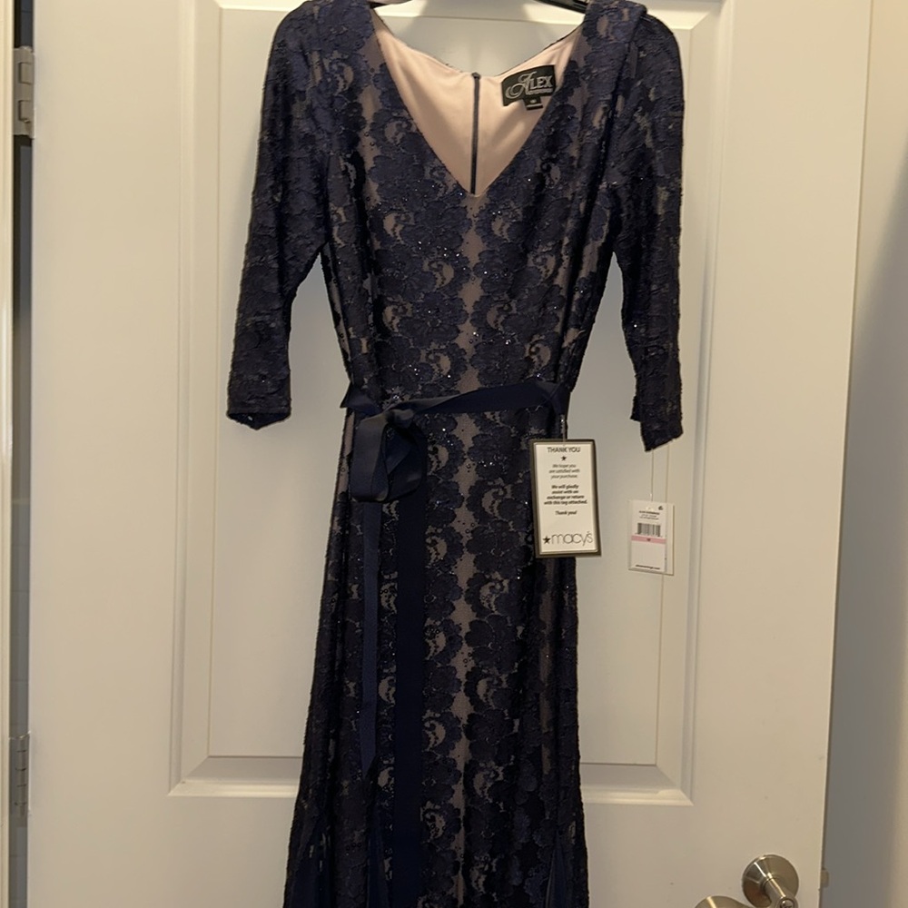 Alex Evenings Sequined Lace Mermaid Sash Gown - Picture 4 of 5